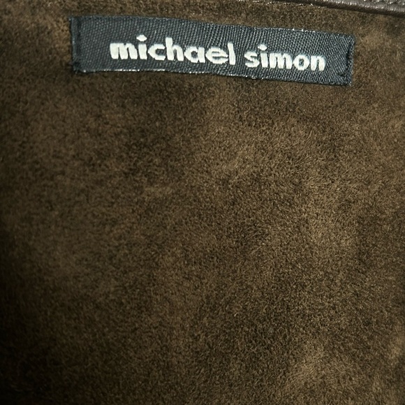 Michael Simon chocolate Brown Lamb Leather/Sweater Long Sleeve Jacket Ruffle S - Picture 10 of 13